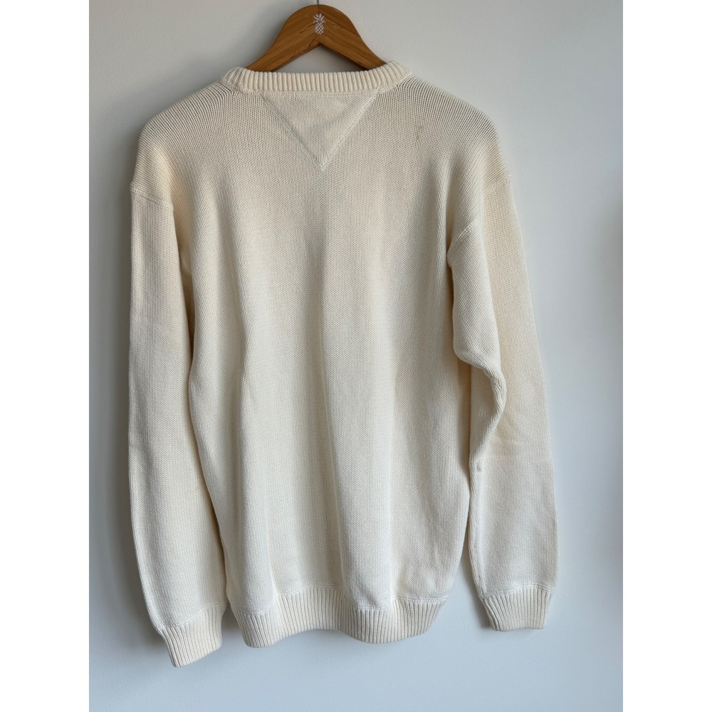 Tommy Hilfiger Sweater Cream Cotton Preppy Minimalist Crest Logo Mens L - Picture 2 of 8